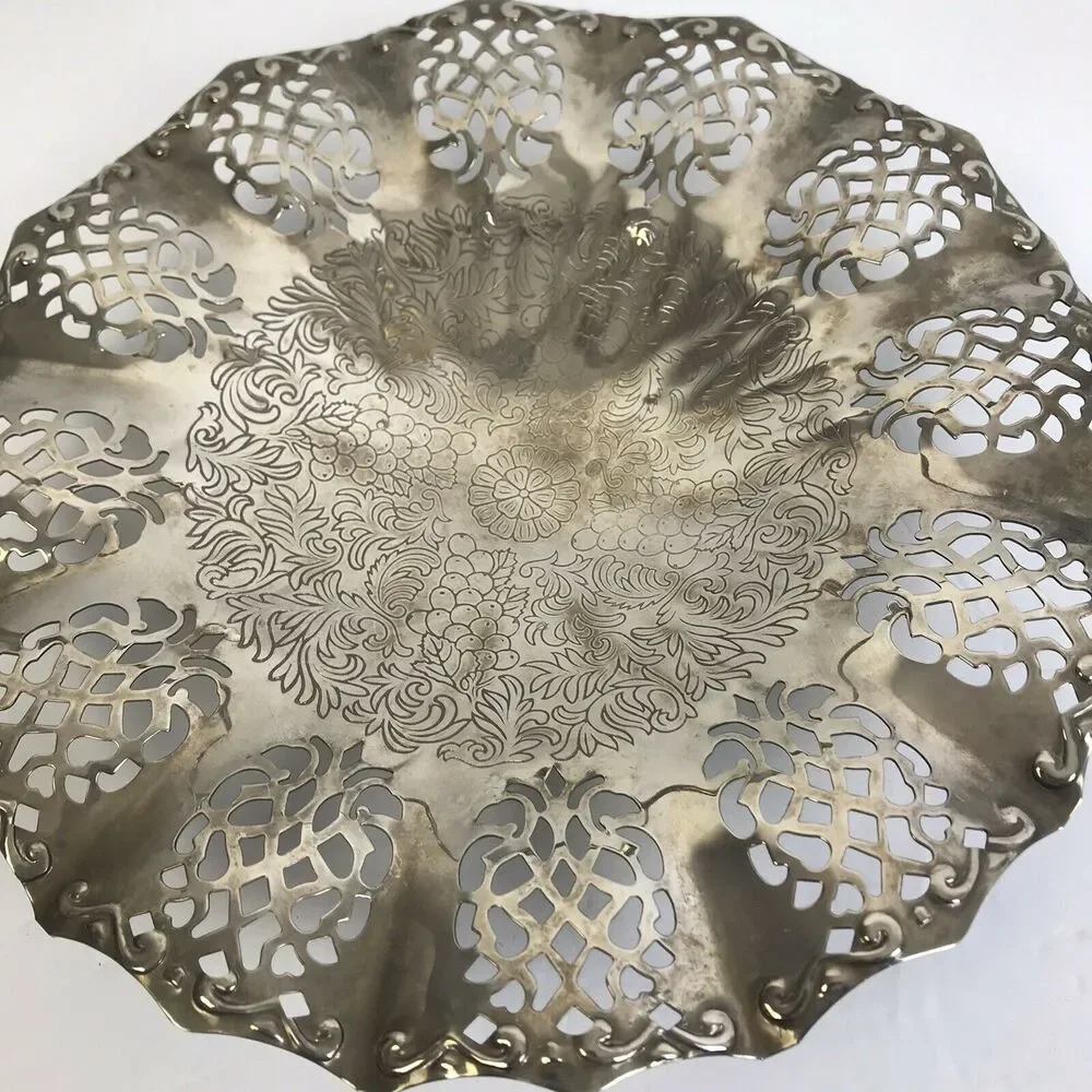 Vintage Terpur Silverplate Basket Filigree Border Serving Plate Traditional